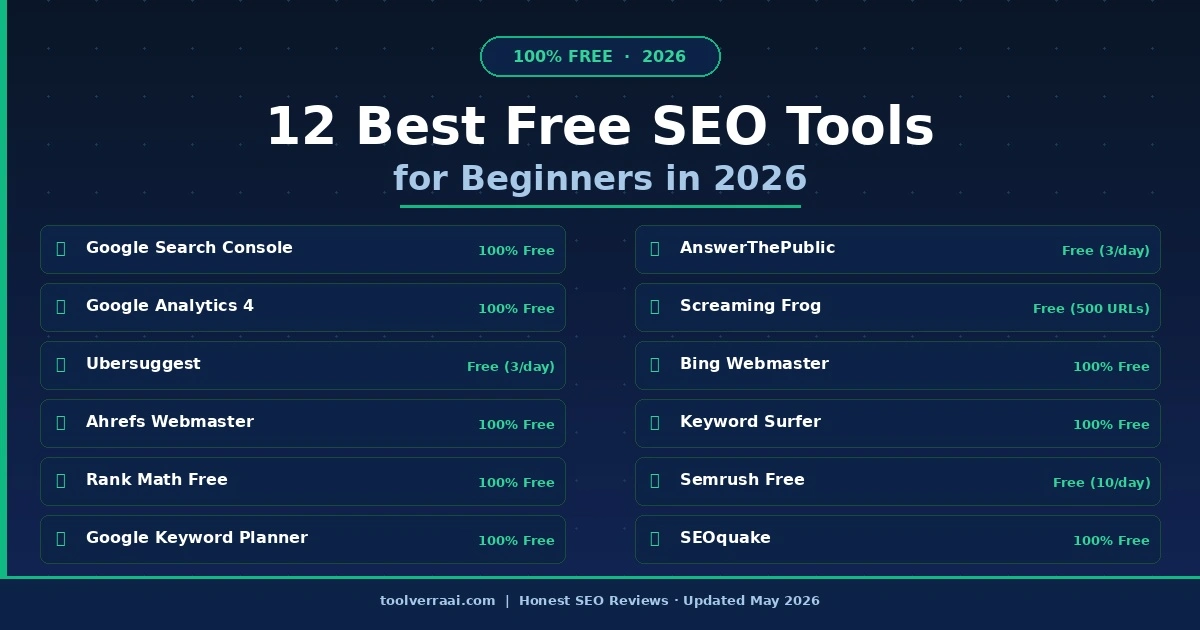 free SEO tools for beginners 2026 - 12 best tools including Google Search Console and Ubersuggest