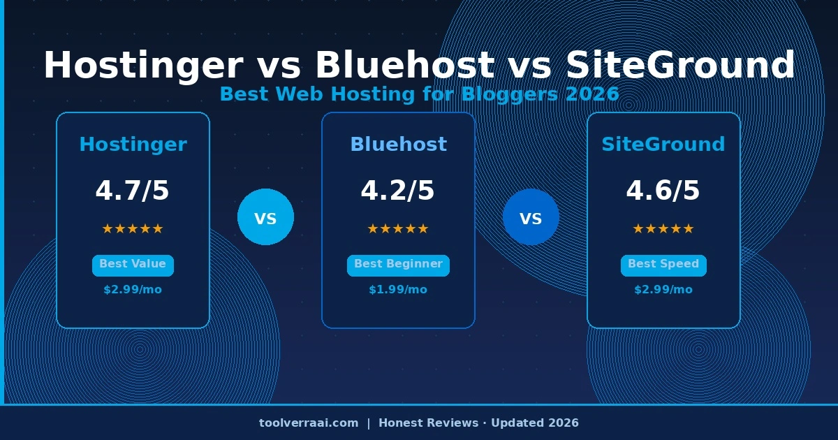 Hostinger vs Bluehost vs SiteGround 2026 comparison - best web hosting for bloggers