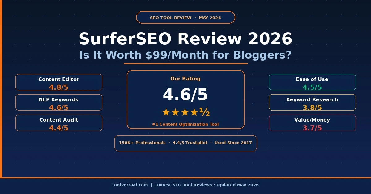 SurferSEO review 2026 - rating 4.6/5 - is it worth $99 per month for bloggers