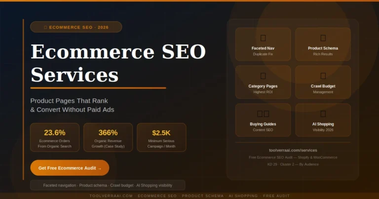 Ecommerce SEO services in 2026 — product schema, faceted navigation, category pages and AI shopping visibility for online stores