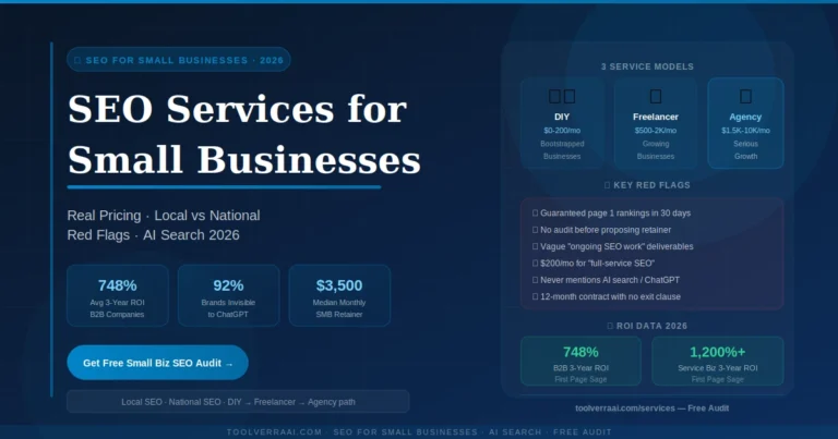 SEO services for small businesses in 2026 — real pricing tiers, local vs national SEO, DIY vs agency guide and AI search optimization